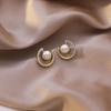 Silver Needle Korean Light Luxury Pearl & Diamond Round Earrings - Unique, Stylish, Simple Fashion Design