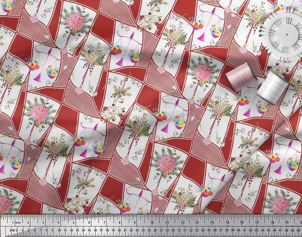 Soimoi Японская креп-сатиновая ткань с листьями, орнаментами и цветочным принтом пуансеттии, ткань по метрам 42 дюйма