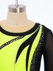 Girls Mesh Long Sleeves Keyhole Back Shiny Rhinestones Color Block Dance Jumpsuit Gymnastics Performance Costume