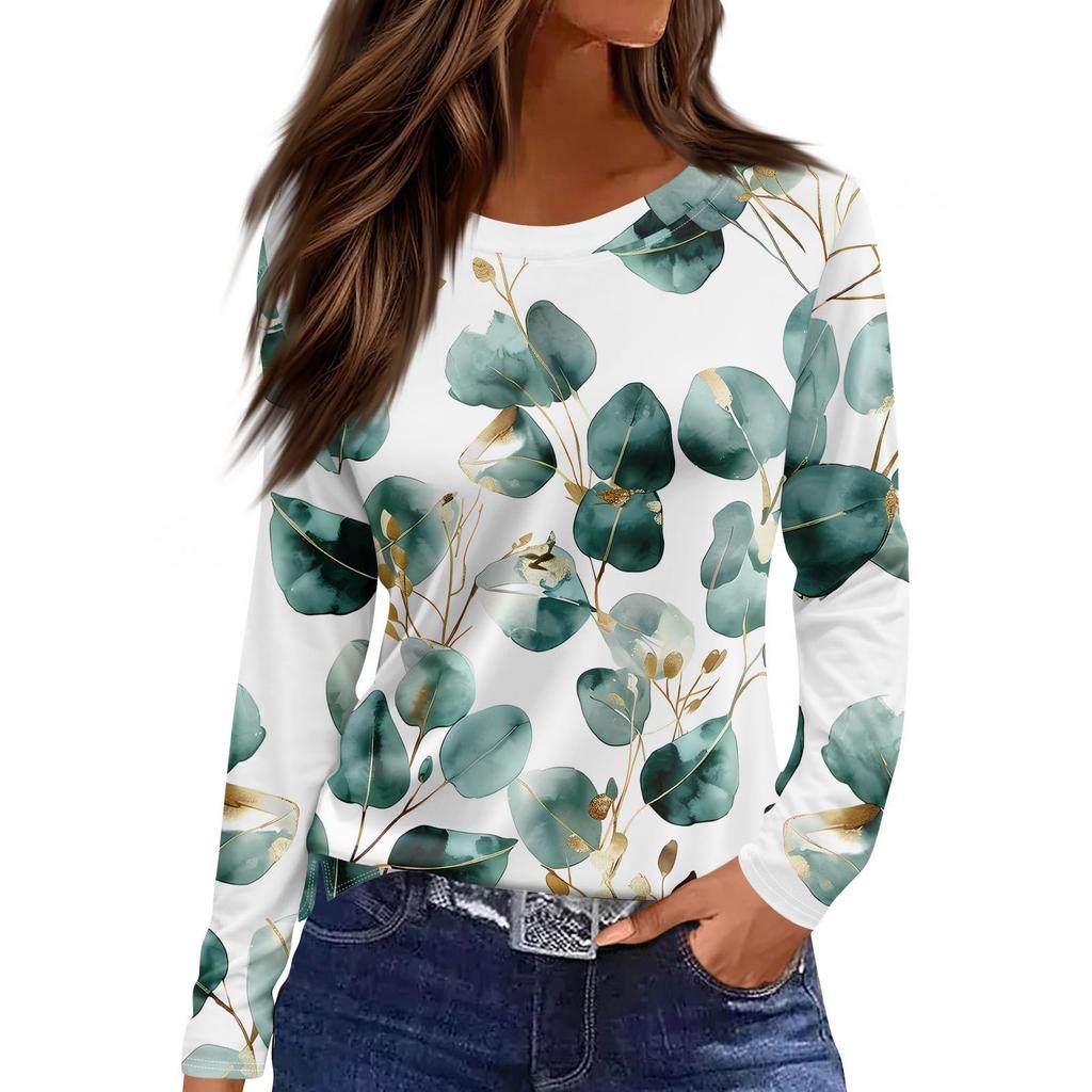 Women's Casual T-shirt 3D Printed Floral Floral Print Round Neck Retro Elegant Long Sleeves Women's Fashion Pullover Long Sleeve