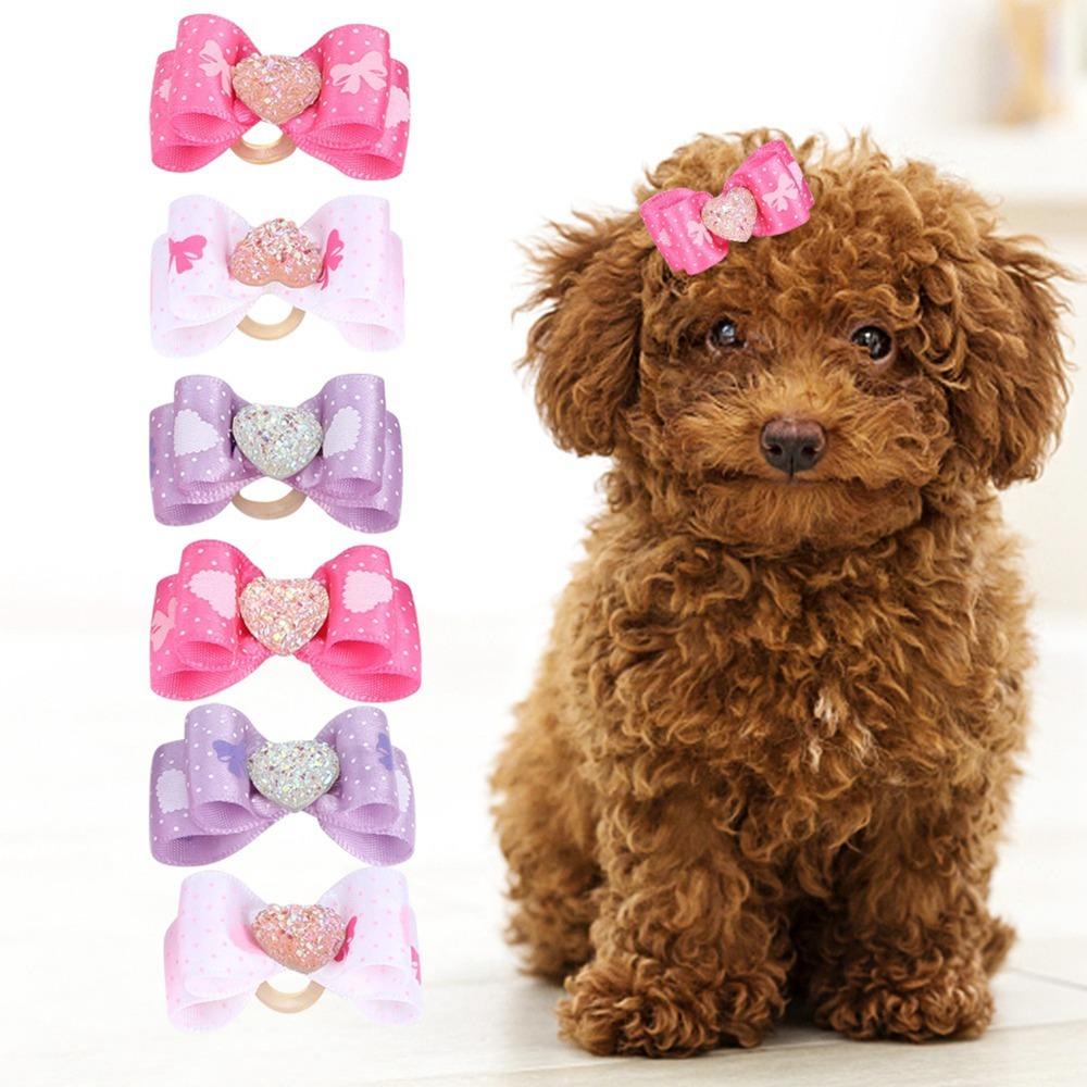 15Pcs Gradient Tone Pet Bow Hair Bows Heart Shaped Gradient Ribbon Bow Pet Grooming Styling