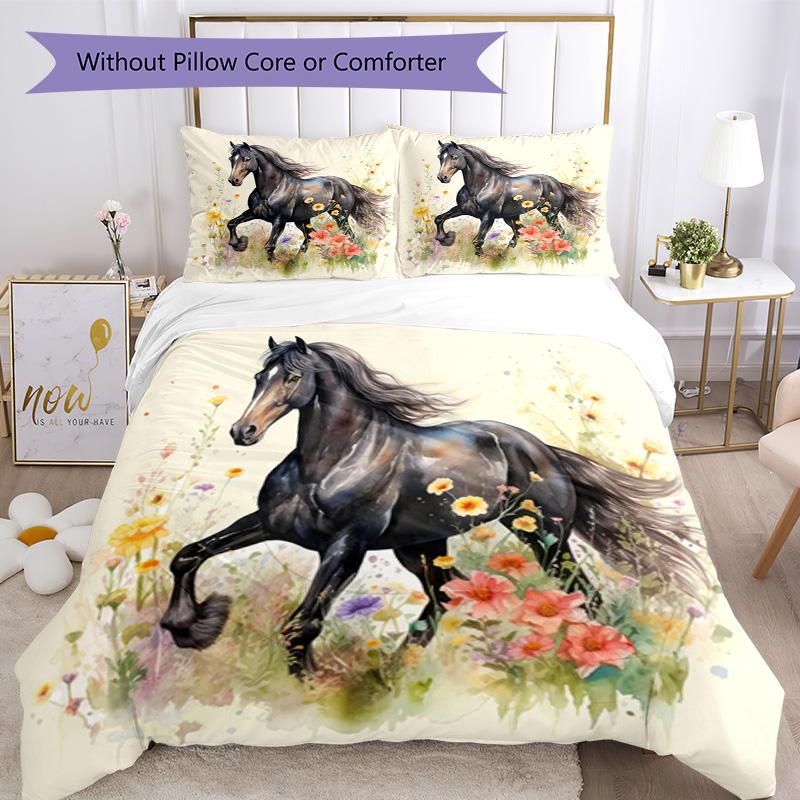 Horse Bedding Set Breathable Duvet Cover with Pillowcases Decorative Bed Linen for Bedroom Home Decoration Birthday Gift