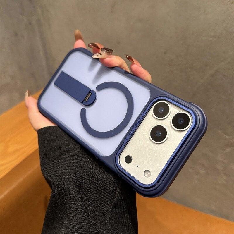 Matte for Bracket Case for For Iphone 17 16 1 Pro Max 14 Plus 12 13 Magnetic Stand Frosted Bumper Shockproof Cover