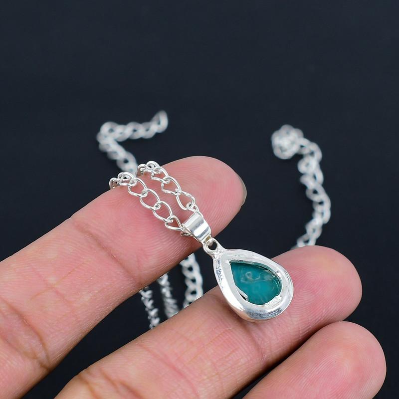 Натуральный голубой опал, медальон, ручная работа, тонкая полировка, подвеска из стерлингового серебра 925 пробы с современным дизайном, подарок на свадьбу, для невесты, на День благодарения