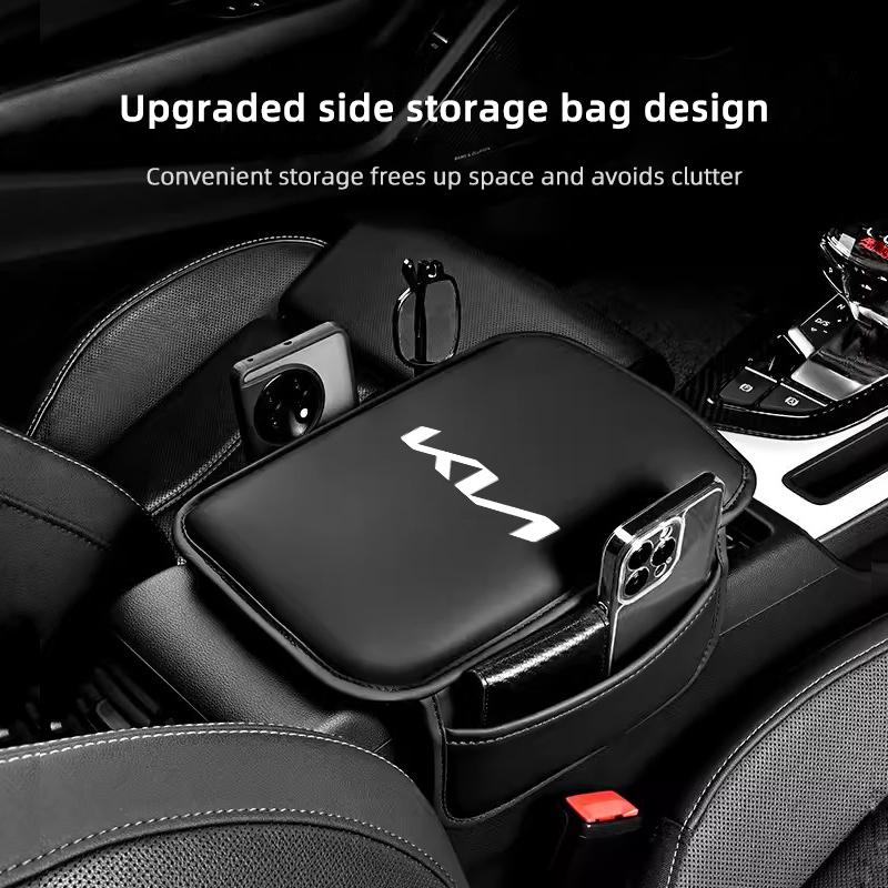BVYH6 Car Armrest Box Mat With Storage Pocket Leather Protective Cover Pad For KIA Stinger RIO Sorento Ceed Sportage Forte Niro Soul