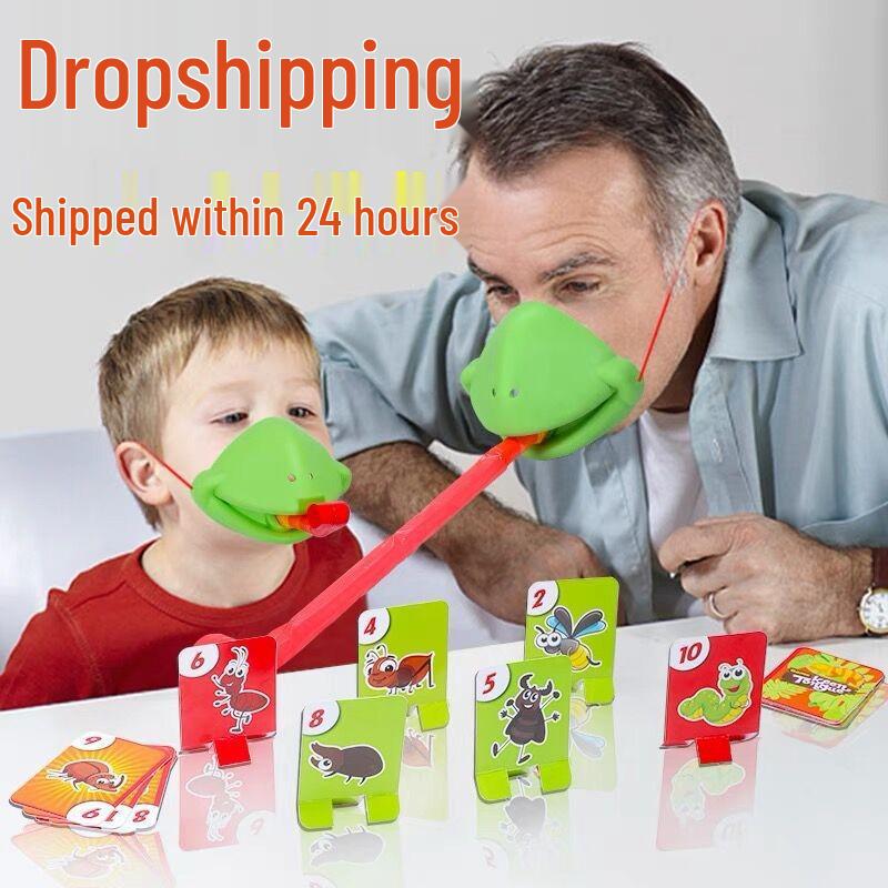Frog Tongue Tabletop Game: Blow-up Chameleon Lizard Mask for Parent-Child Play