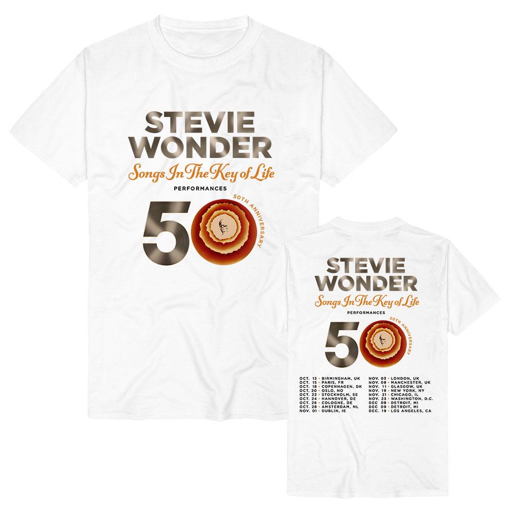 Футболка Stevie Wonder Songs in The Key of Life 50th Anniversary Tour Хлопок Мягкая Унисекс Уличная одежда Короткий рукав Женщины Мужчины Футболка