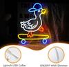 Skateboard Duck Neon Sign Dimmable LED Happy Duck Neon Light USB Powered Hat Duck Light Up Sign Living Room Bedroom Art Wall Decor Boys Girls Gift
