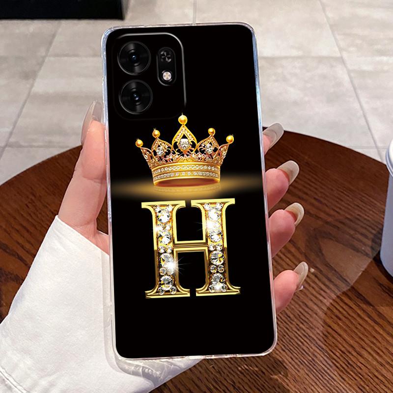 Fashion Initial Letter Crown Couple Case For Honor Play 60A 5G / Honor X6d 5G Transparent TPU Silicone Shockproof Soft Casing