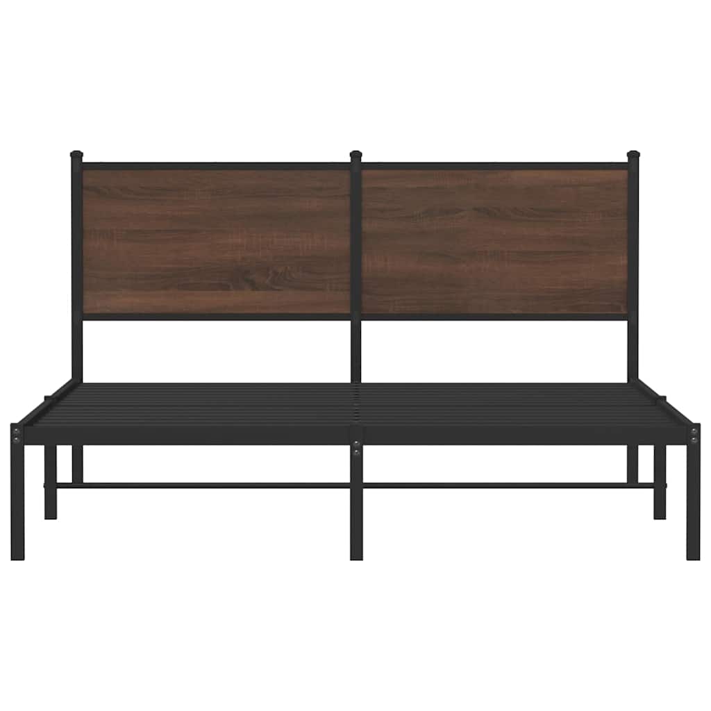Metal Bed Frame without Mattress Brown Oak Effect 137 x 190 cm