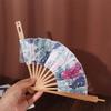 Round Folding Hand Fan Bamboo Handle Chinese Fans Photography Props Windmill Fan  Lady