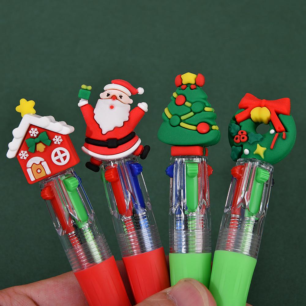 Cross-Border Cute Cartoon Christmas Mini Ballpoint Pen - Four-Color Student Stationery Gift