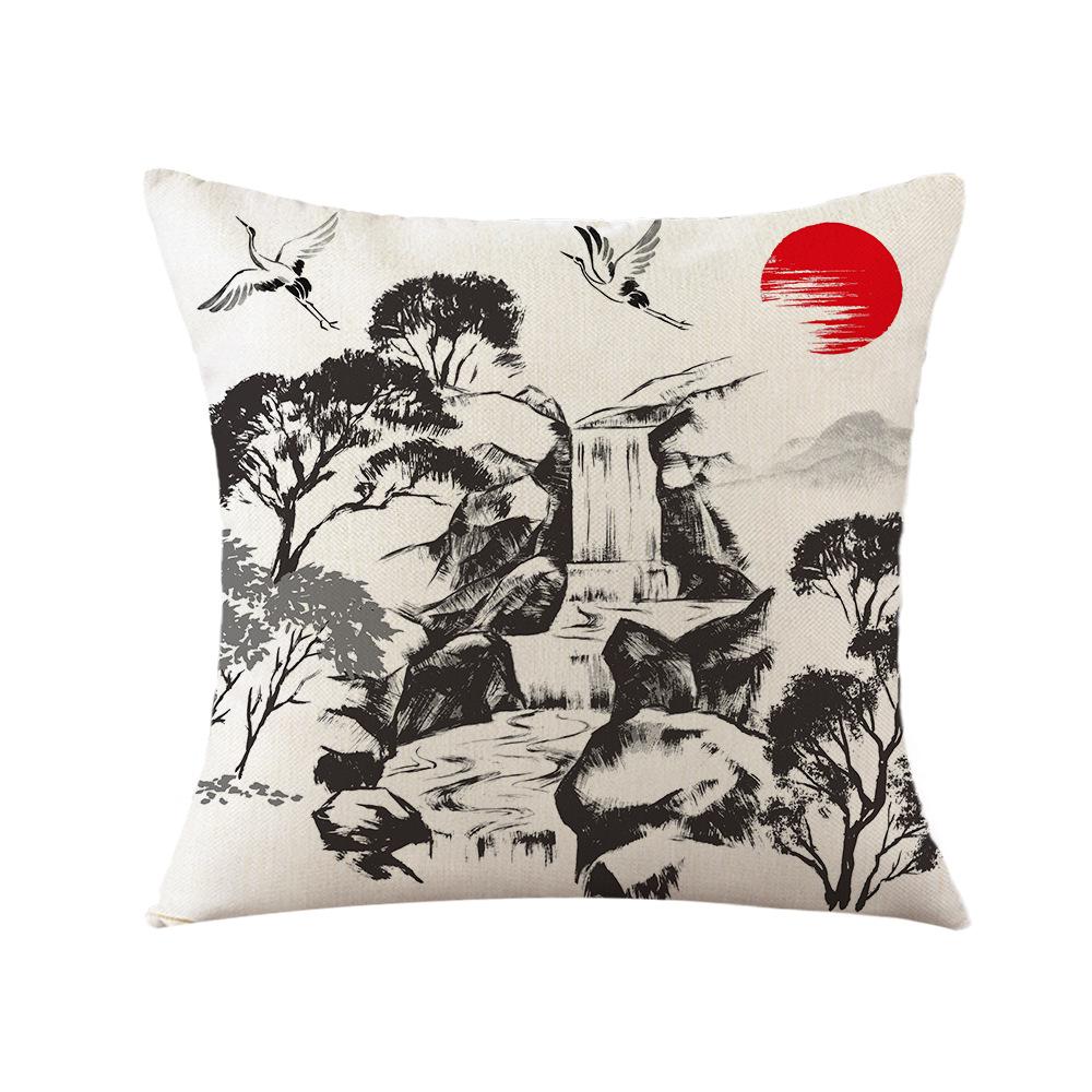 Новая наволочка из льна в китайском стиле, пейзаж тушью, цифровая печать, наволочка для подушки, наволочка для дивана, гостиной, спальни