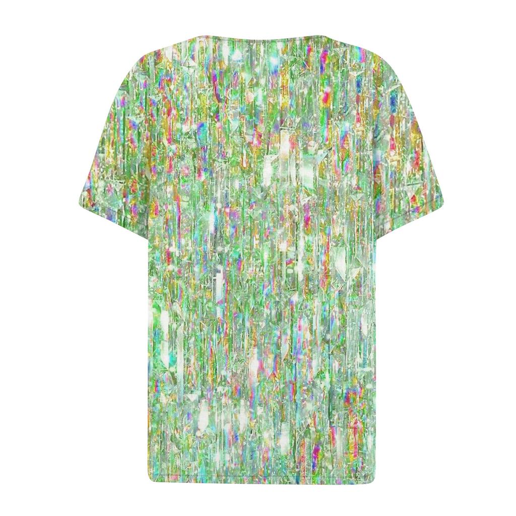 Женская повседневная футболка с v-образным вырезом и короткими рукавами с блестками и декоративными пуговицами, топ