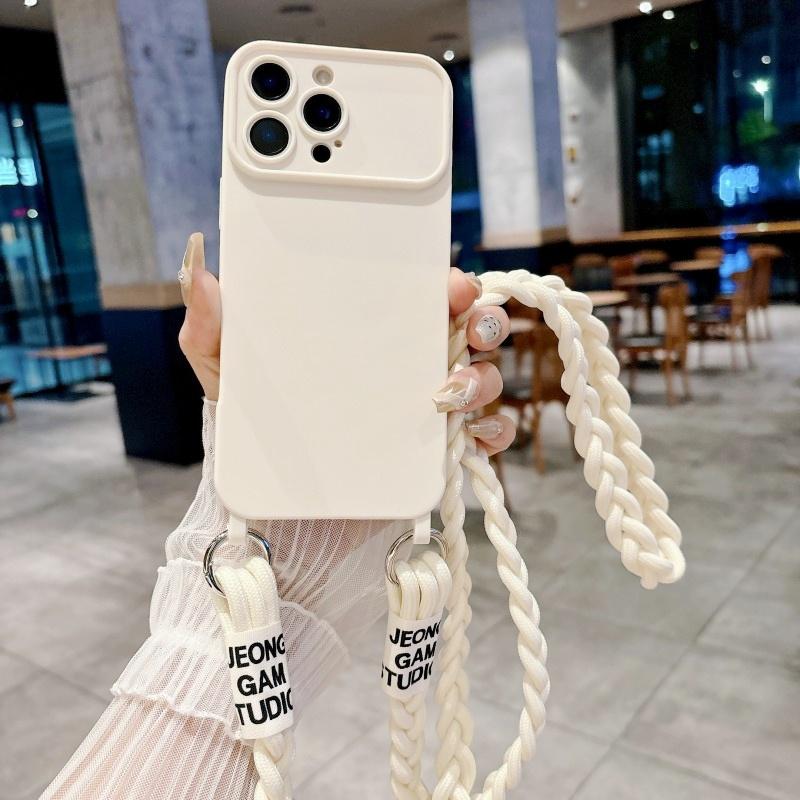 Милый чехол-шнурок для iPhone 16 Pro Max 12 11 13 15 14 Pro, противоударный, с плетением, для ношения через плечо, на шею, мягкая крышка