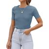 Women Short Sleeve Crew Neck Slim Fit Knit T Shirt