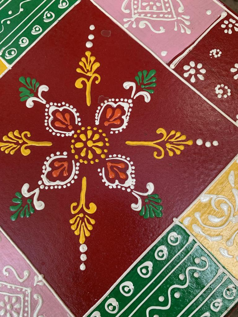 Hand Painted Wooden Chowki | Traditional Indian Pooja Bajot | Colorful Folk Art Decor