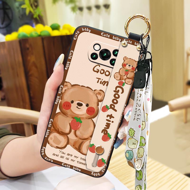 Dirt-resistant Wrist Strap Phone Case For Xiaomi Poco X3 NFC/X3 Pro Durable Cartoon Shockproof Waterproof Protective