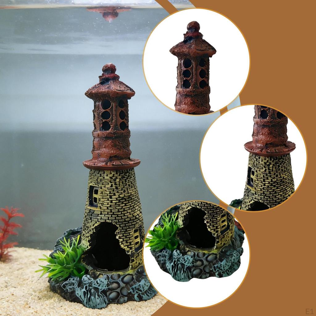 Aquarium Decoration Ornament Room Hut Decorative Scenic Tabletop Decor Lighthouse Model