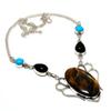 Tiger Eye Black Onyx Gemstone 925 Silver Plated Jewelry Necklace 18"