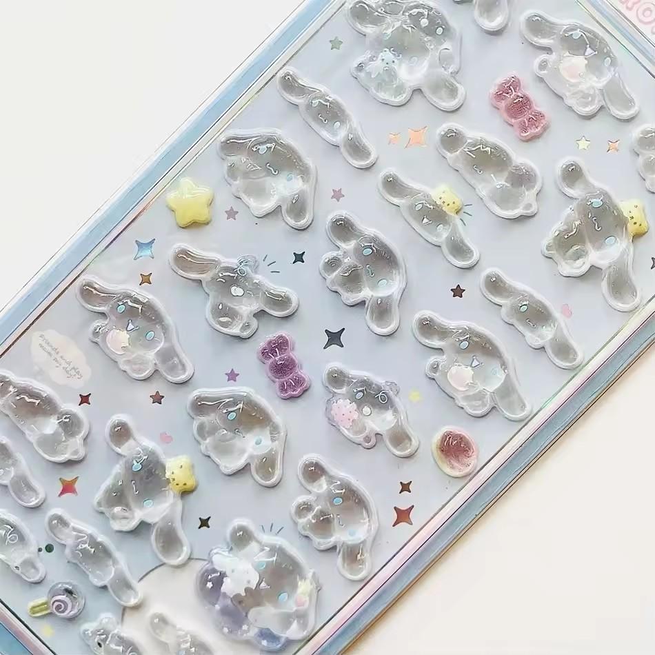 Милые Аниме Хелло Китти Куроми Синнаморолл 3D Стикеры Sanrio Прозрачные Гелевые Кристальные Декоративные Стикеры Чехол для Телефона DIY Детская Игрушка
