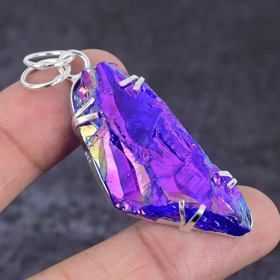 Ювелирная подвеска из стерлингового серебра 925 пробы с натуральным павлином и титановой аурой 2,48 дюйма U2u55