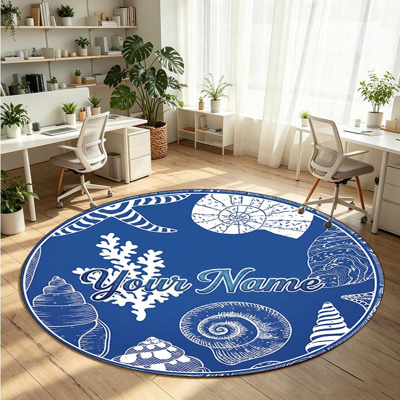 Ocean Sea (126) Theme Round Crystal Velvet Rug Custom Name Text Personalized Floor Mat Home Decor Non Slip Crystal Carpet