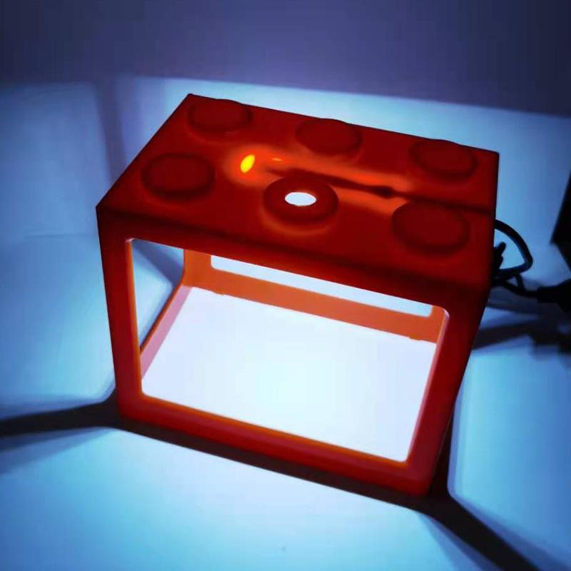 USB Мини-аквариум для рыбы Betta Мини-аквариум со светодиодной подсветкой Креативный строительный блок Украшение стола Коробка для кормления рыб