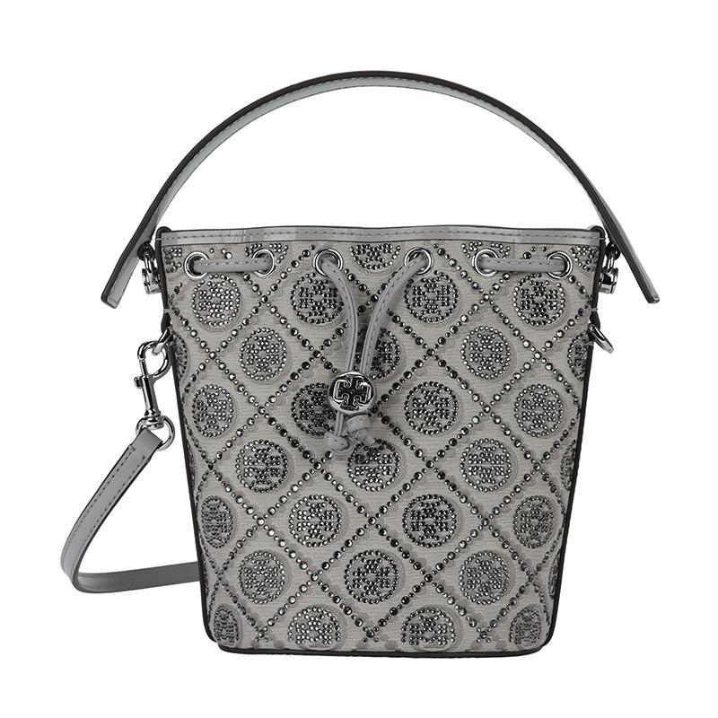 TORY BURCH Tangli Baiqi T Monogram Year of the Snake Limited Drawstring closure adjustable detachable shoulder strap cotton bucket bag 162791-046