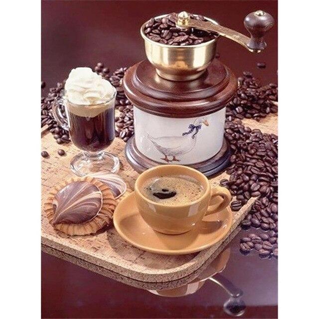 Coffee Embroidery Diamond Diy 5d Cup Cross Stitch Kit Full Round Drill Diamond Painting Scenery Diamond Mosaic Home Decor