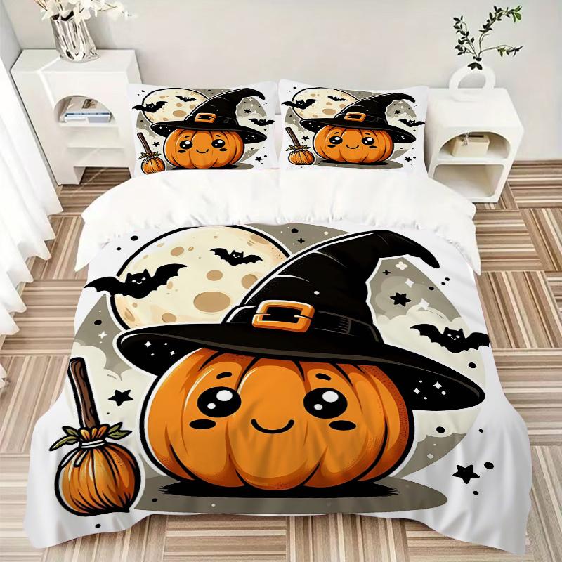 3pcs Pumpkin Wizard Bedding Set - 1 Soft Quilt Cover + 2 Pillowcases, Machine Washable - Suitable for All Seasons, Perfect Gift for Family a