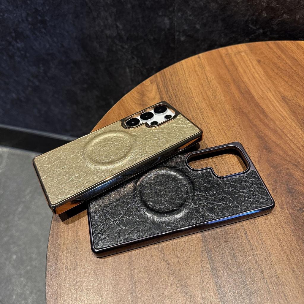 Samsung S25edge Mobile Phone Case S25u Protective Case Electroplating Exploded Leather Pattern Magnetic S24fe New Model