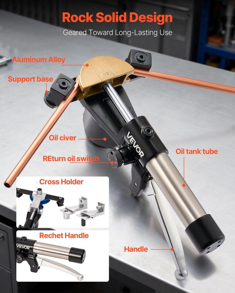 Hydraulic Tubing Bender Kit, 6 mm to 22 mm, Copper Tube Pipe Bender, Forward/Reverse HVAC Bending Tool, with 7 Color Aluminium Alloy Dies, for HVAC
