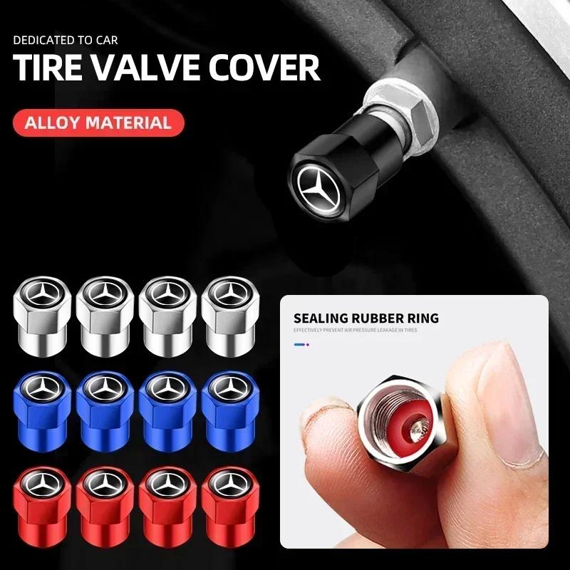 DNBF1 4pcs Car Wheel Tire Valve Caps Stem Case With Logo Auto Styling for Mercedes Benz W211 W204 W210 W203 CLA GLA Auto Accessories