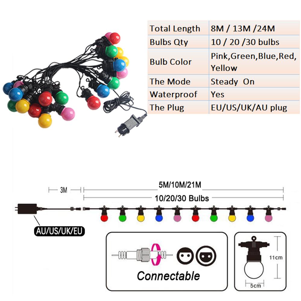 8M/13M/24M Led Globe Ball String Light Street Christmas Fairy Led Festoon Outdoor для сада, заднего двора, вечеринки, патио, украшения