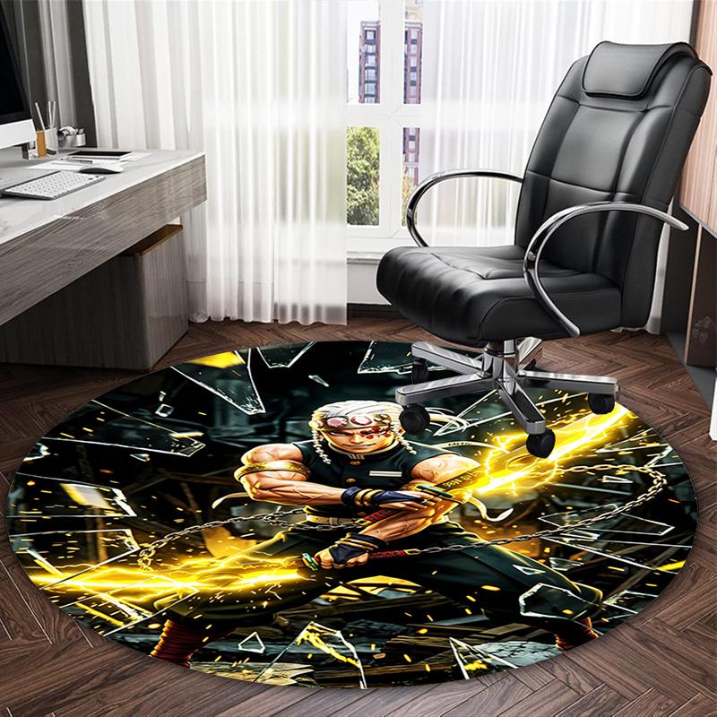 1pc Uzui Tengen  Carpet, Round Rug, Comfortable, Suitable for Entryways, Living Rooms, Office, And Bedrooms, Christmas Decoration