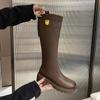 Женские сапоги выше колена на молнии с круглым носком, сабо на платформе, женская роскошная дизайнерская зимняя обувь выше колена, средняя осень