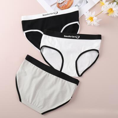 Модные милые стильные трусы из чистого хлопка со средней талией и надписью, эластичные, удобные, с принтом