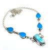 Republic Larimar Blue Chalcedony Gemstone 925 Silver Plated Necklace 18"