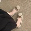Woman Casual Square Head Bow Flats Flock Mocasines Ballerina Church Flats Female Suede Elegant Soft Sole Women Shoes