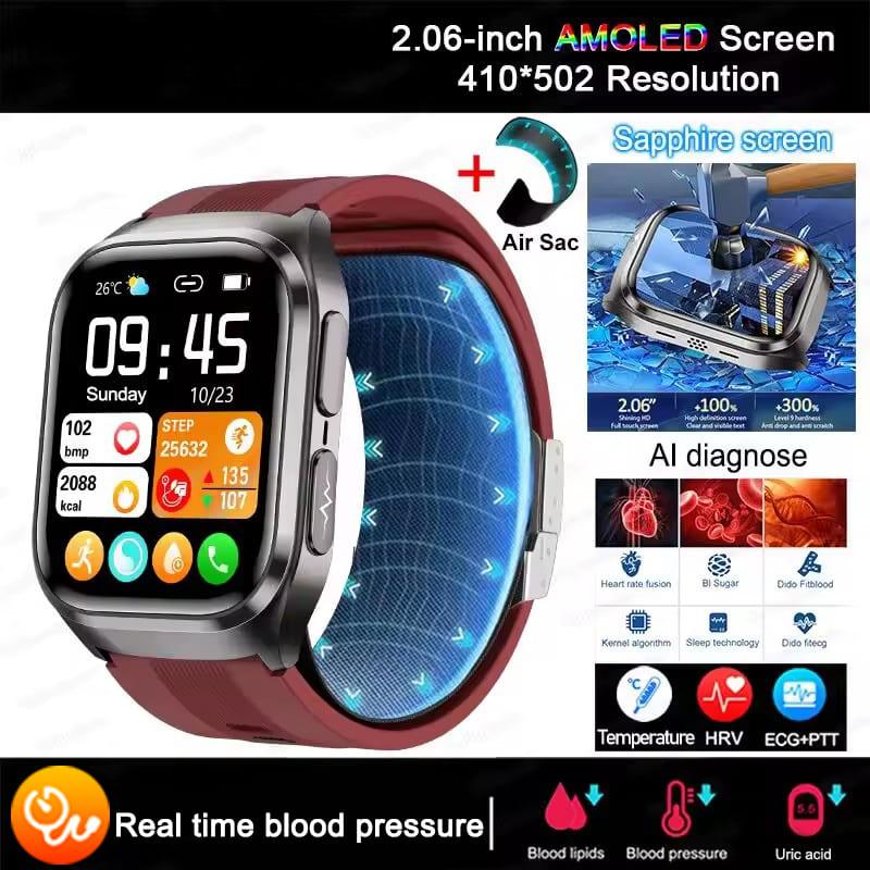 New AI Diagosis ECG Health Smart Watch Men Blood Pressure Lipid Uric Acid NFC Air Pump Airbag Health Smartwatches Women for IOS Android