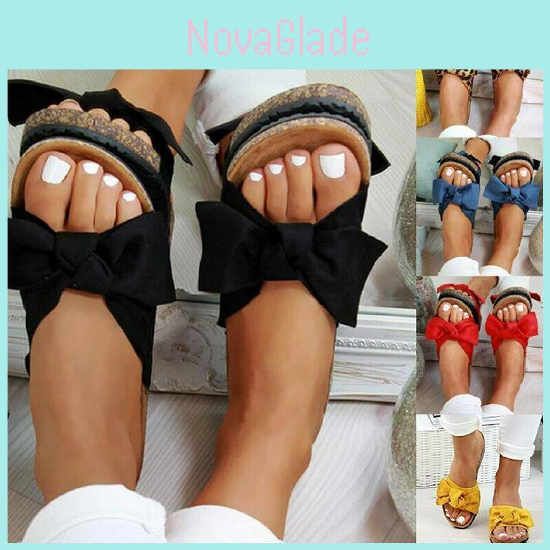Insole Ladies Flatform Bow Slides For Everyday Casual Use**
