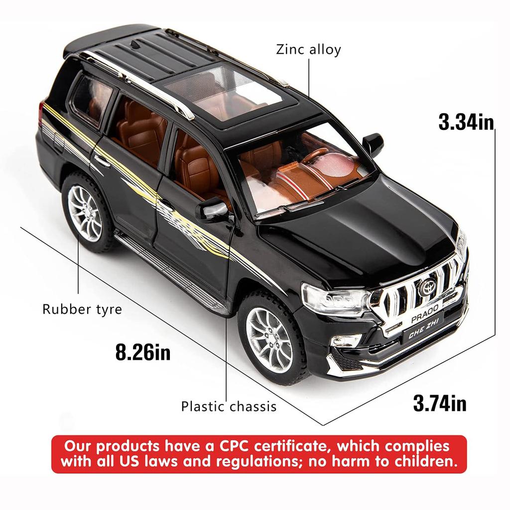 Модель автомобиля Toyota Prado в масштабе 1/24, игрушечный автомобиль из цинкового сплава со звуком и светом для детей, подарок для мальчиков и девочек