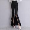 Harajuku Summer High Waist Women's Chiffon Split Up Capris Pants for Women Skinny Ruffles Flare Pants Woman Trousers Red Black