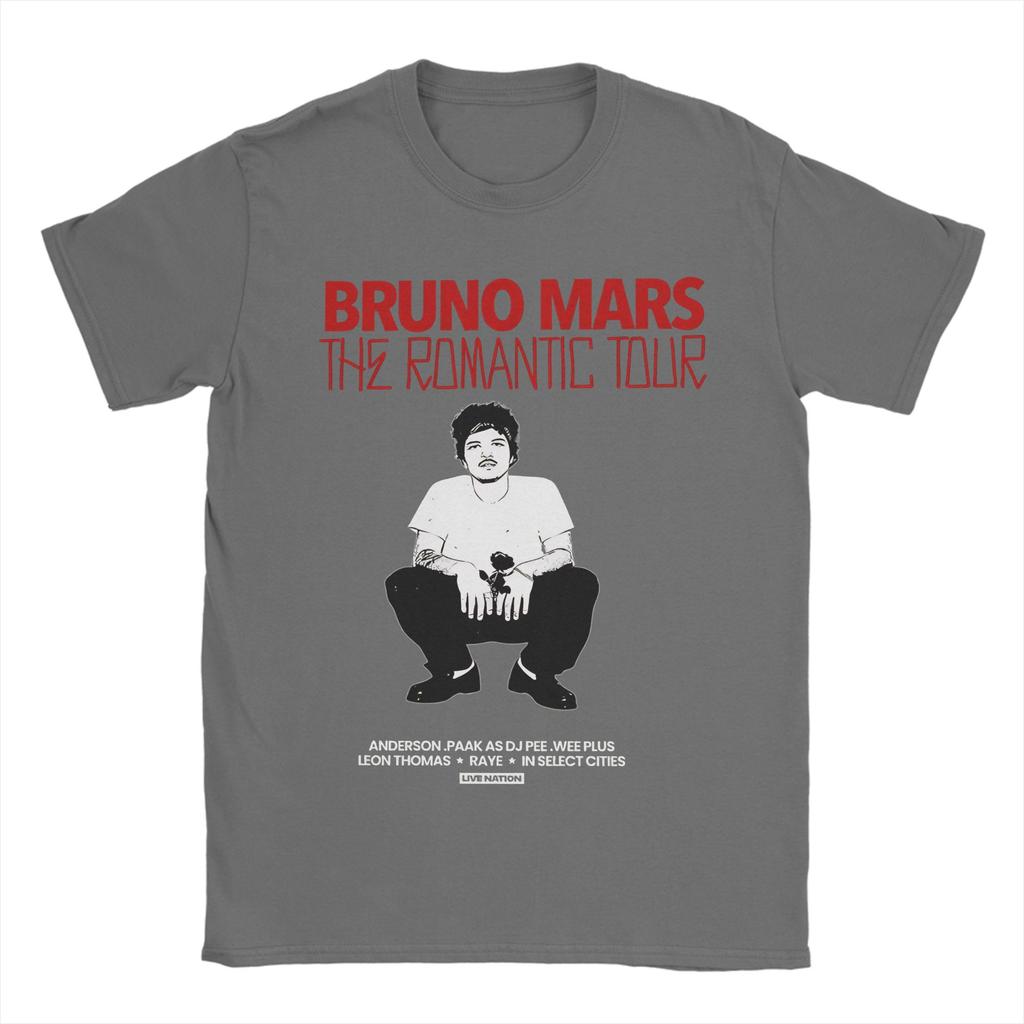 Футболка Bruno Mars The Romantic Tour Унисекс Винтажная Чистый Хлопок Круглый Вырез Короткий Рукав Футболки Большие Размеры Топы