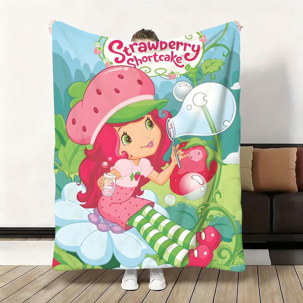 Cute Cartoon s-Strawberry S-Shortcake Throw Flannel Fluffy Soft Blanket Warm Skin-Friendly Throw for Sofa Bed Office Nap Winter