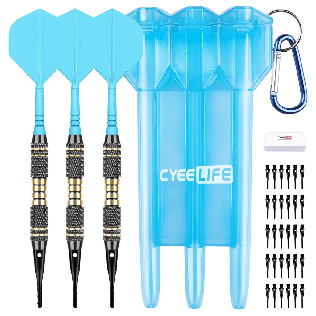 CyeeLife Darts Plastic Tips Professional Soft Tip Darts Set 18g with Suitcase and 30 Extra Dart Tips for Electronic Dartboard - (Black) (Blue)