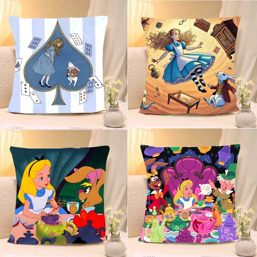 Classic AnimeAalice InWwonderlandS Cute Throw Pillow Covers Pattern Cushion Cover Suitable For Sofa Bedroom Car Pillow Cover