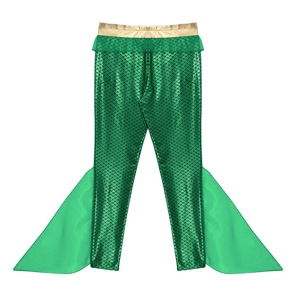 Mens Mermaid Pants King of the Seas Costume Elastic Waist Metallic Shiny Fishscale Print Tights Leggings