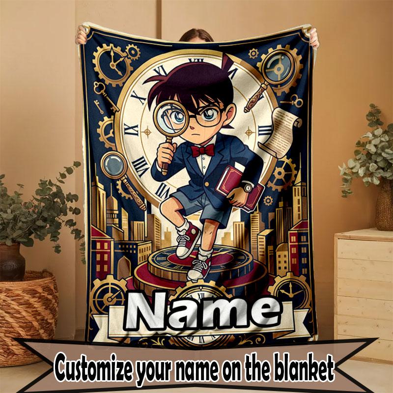 Custom Name Personalized Detective Conan Print Blanket, Home Decor, Bedroom, Sofa, Camping, Couch, Gifts for Birthday Christmas